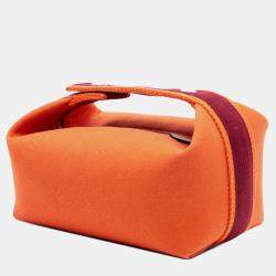 Pre Owned Hermes Orange Red Small Toile Bride A Brac Case