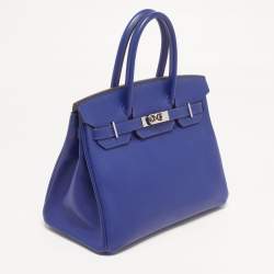 Pre Owned Hermes Birkin 30 Palladium Finish Bleu Electrique Epsom Leather Tote