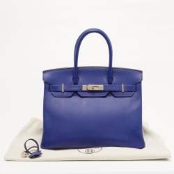 Pre Owned Hermes Birkin 30 Palladium Finish Bleu Electrique Epsom Leather Tote