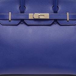 Pre Owned Hermes Birkin 30 Palladium Finish Bleu Electrique Epsom Leather Tote
