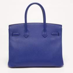 Pre Owned Hermes Birkin 30 Palladium Finish Bleu Electrique Epsom Leather Tote