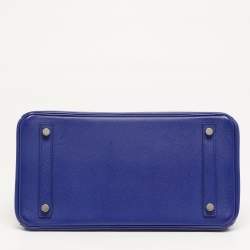 Pre Owned Hermes Birkin 30 Palladium Finish Bleu Electrique Epsom Leather Tote