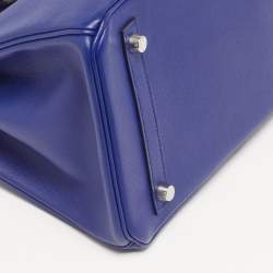 Pre Owned Hermes Birkin 30 Palladium Finish Bleu Electrique Epsom Leather Tote