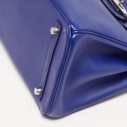 Pre Owned Hermes Birkin 30 Palladium Finish Bleu Electrique Epsom Leather Tote