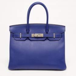 Pre Owned Hermes Birkin 30 Palladium Finish Bleu Electrique Epsom Leather Tote