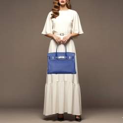 Pre Owned Hermes Birkin 30 Palladium Finish Bleu Electrique Epsom Leather Tote