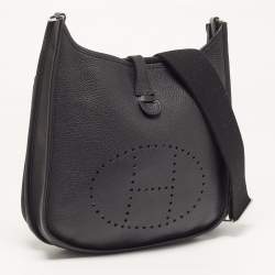 Pre Owned Hermes Evelyne III PM Noir Taurillon Clemence Leather Shoulder Bag