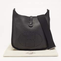 Pre Owned Hermes Evelyne III PM Noir Taurillon Clemence Leather Shoulder Bag