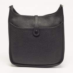 Pre Owned Hermes Evelyne III PM Noir Taurillon Clemence Leather Shoulder Bag