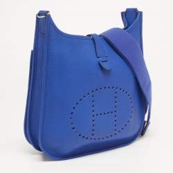 Pre Owned Hermes Evelyne III PM Bleu Electrique Taurillon Clemence Leather Shoulder Bag
