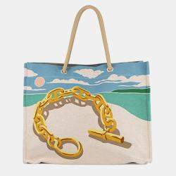 Pre Owned Hermes Blue/Brown Toile Escale a la Plage Beach Bag
