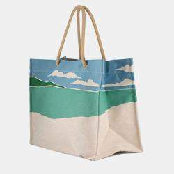 Pre Owned حقيبة هيرمس إسكال إي لا بلاج شاطئية قماشية لون أزرق/بني