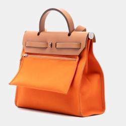 Pre Owned Hermes Brown Orange Toile Herbag Zip 31