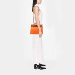 Pre Owned Hermes Brown Orange Toile Herbag Zip 31