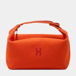 Pre Owned Hermes Orange Red Large Toile Bride A Brac