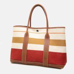 Pre Owned Hermes Brown Toile and Negonda Striped Garden Party 36