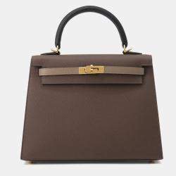 Pre Owned Hermes Kelly Sellier Tricolor Ecorce/Black/Etoupe Epsom Size 25