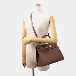 Pre Owned Hermes Kelly Sellier Noisette Box Calf Leather Size 28