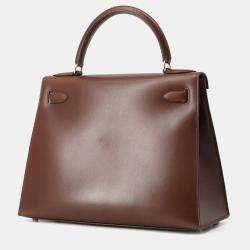 Pre Owned Hermes Kelly Sellier Noisette Box Calf Leather Size 28