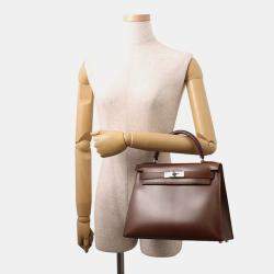 Pre Owned Hermes Kelly Sellier Noisette Box Calf Leather Size 28