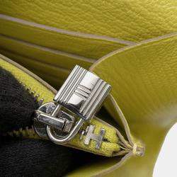 Pre Owned Hermes Kelly Wallet Long Lime Chevre Myzore Goatskin