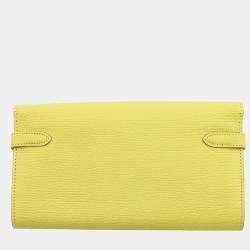 Pre Owned Hermes Kelly Wallet Long Lime Chevre Myzore Goatskin