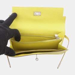 Pre Owned Hermes Kelly Wallet Long Lime Chevre Myzore Goatskin