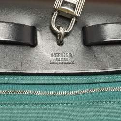 Pre Owned Hermès Herbag Zip 31 Malachite/Noir Militaire Toile and Vache Hunter Top Handle Bag