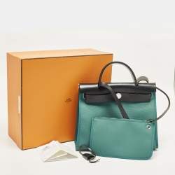 Pre Owned Hermès Herbag Zip 31 Malachite/Noir Militaire Toile and Vache Hunter Top Handle Bag