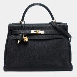 Pre Owned Hermes Black Togo Kelly II Retourne 32