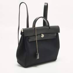Pre Owned Hermes Herbag 2-in-1 Black Canvas and Vache Hunter Leather Backpack