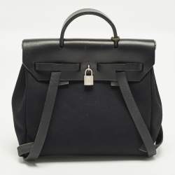 Pre Owned Hermes Herbag 2-in-1 Black Canvas and Vache Hunter Leather Backpack