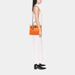 Pre Owned Hermes Brown Orange Toile Herbag Zip 31