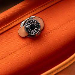 Pre Owned Hermes Brown Orange Toile Herbag Zip 31