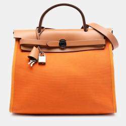 Pre Owned Hermes Brown Orange Toile Herbag Zip 31