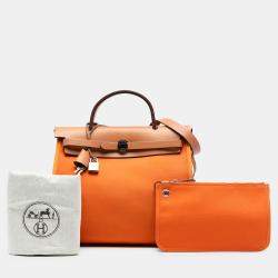 Pre Owned Hermes Brown Orange Toile Herbag Zip 31