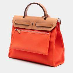 Pre Owned حقيبة هيرمس توال هيرباج زيپ بني برتقالي 31