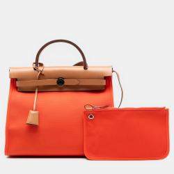 Pre Owned حقيبة هيرمس توال هيرباج زيپ بني برتقالي 31