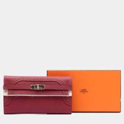Pre Owned Hermes Red Swift Ghillies Kelly Longue Wallet