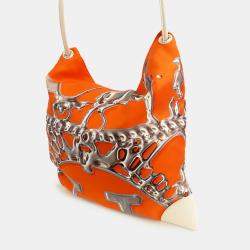 Pre Owned Hermes Orange White Silk and Barenia Vif Argent Silky City 38