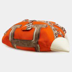 Pre Owned Hermes Orange White Silk and Barenia Vif Argent Silky City 38