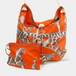 Pre Owned Hermes Orange White Silk and Barenia Vif Argent Silky City 38