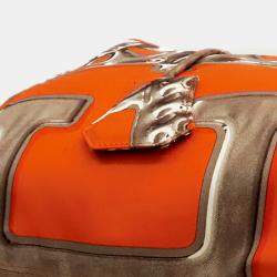 Pre Owned Hermes Orange White Silk and Barenia Vif Argent Silky City 38