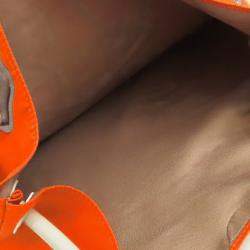 Pre Owned Hermes Orange White Silk and Barenia Vif Argent Silky City 38