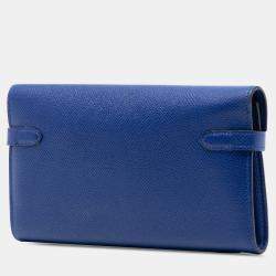 Pre Owned Hermes Blue Epsom Kelly Trifold Long Wallet