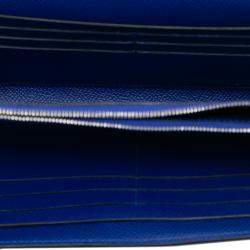 Pre Owned Hermes Blue Epsom Kelly Trifold Long Wallet