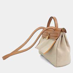 Pre Owned Hermes Beige Brown Canvas and Leather NEW ZIP Herbag Small