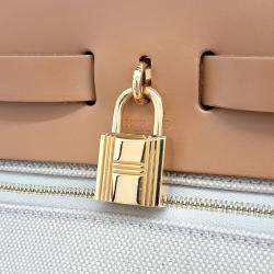 Pre Owned Hermes Beige Brown Canvas and Leather NEW ZIP Herbag Small
