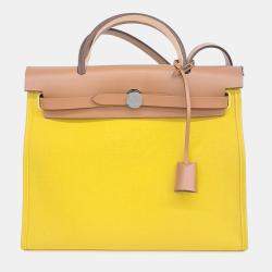 Pre Owned Hermes Beige Yellow Fabric NEW ZIP Herbag Small