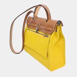 Pre Owned Hermes Beige Yellow Fabric NEW ZIP Herbag Small